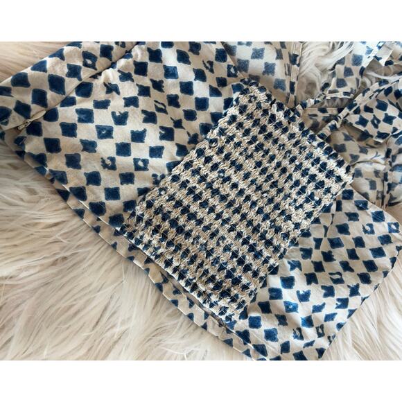 Madewell Women's‎ Shibori Print Cotton V-Back Cropped Top White Blue Size 10 - Picture 5 of 13